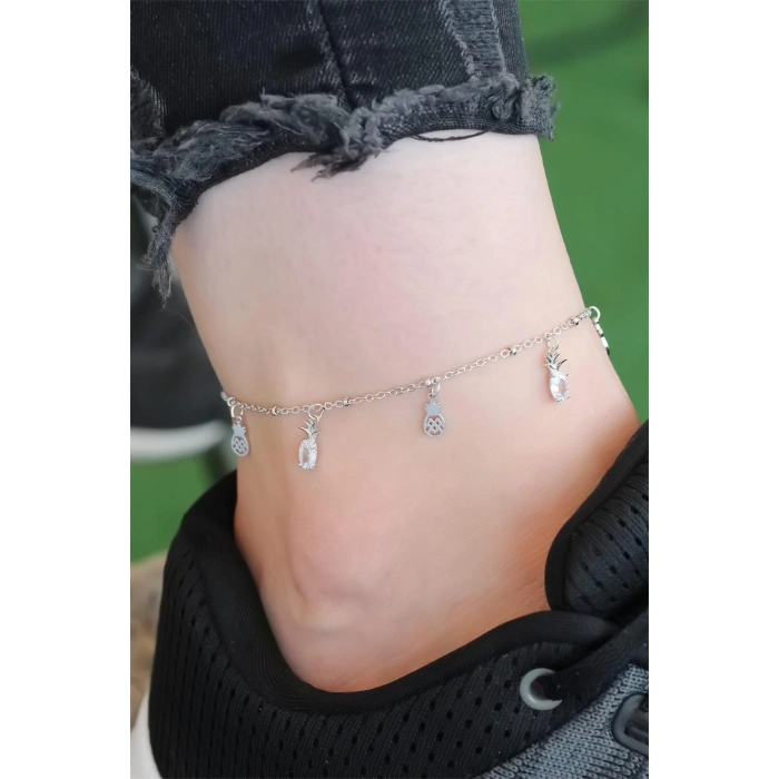 Silver Renk Ananas Figürlü Zirkon Taşlı Halhal