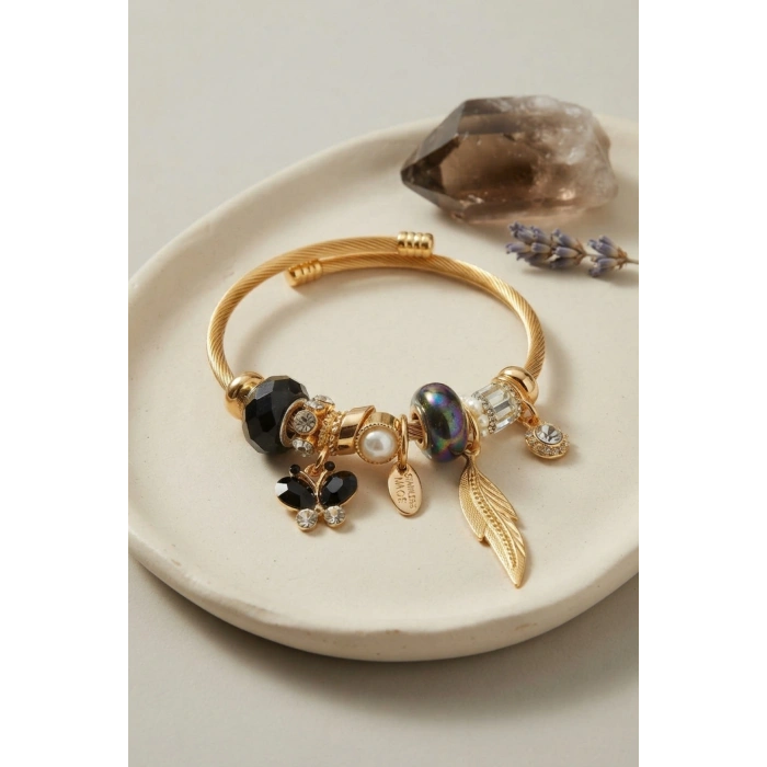 Siyah Kelebek Model Charmlı Bileklik