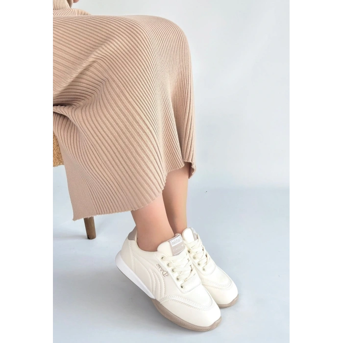 Tawen Bej Cilt Bağcıklı Spor Ayakkabı