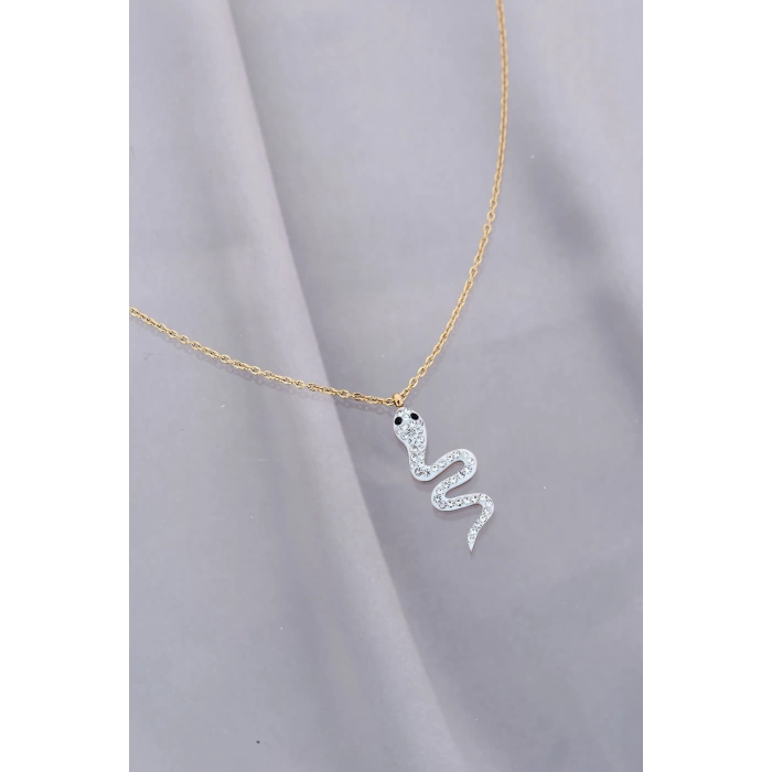 Trend Zirkon Taşlı Yılan Model Çelik Kadın Kolye