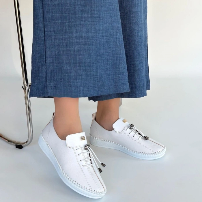 Warte Beyaz Deri Bağcıklı Spor Ayakkabı