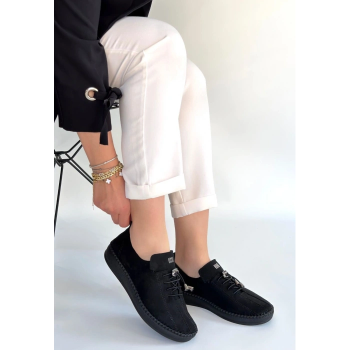 Warte Siyah Süet Bağcıklı Spor Ayakkabı