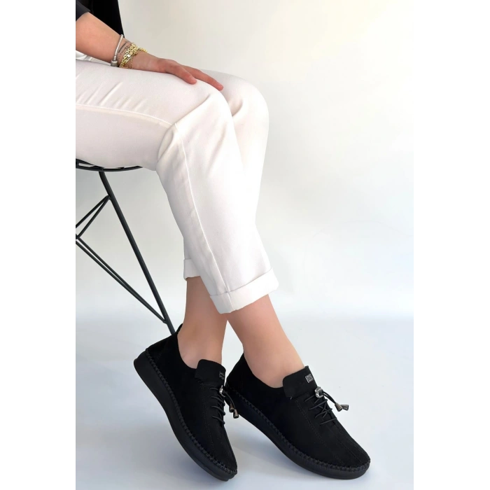 Warte Siyah Süet Bağcıklı Spor Ayakkabı