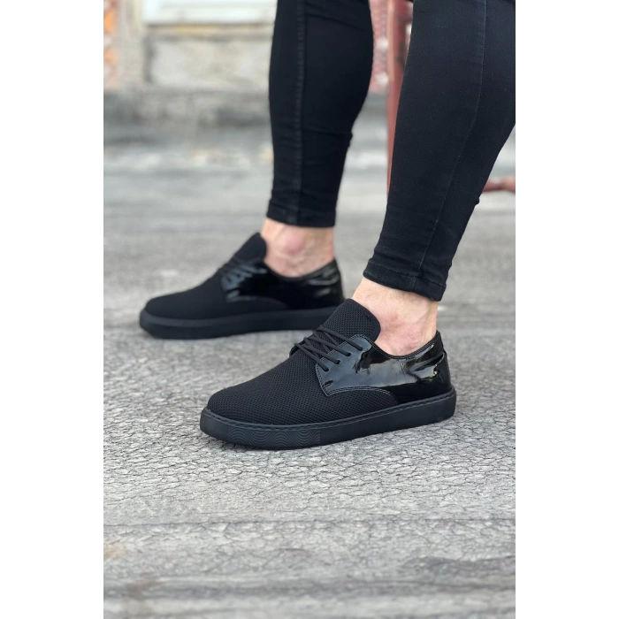 WG016 Kömür Rugan Triko Erkek Casual Ayakkabı