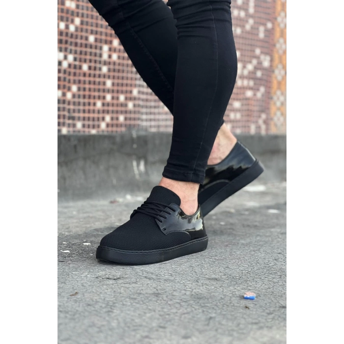 WG016 Kömür Rugan Triko Erkek Casual Ayakkabı