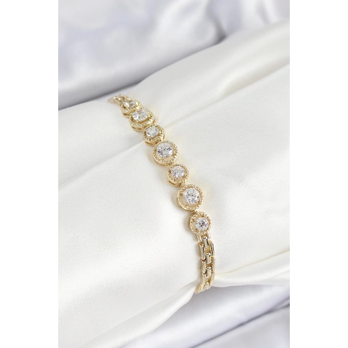 Xuping Pirinç Sıralı Daire Baget Model Gold Renk Kadın Bileklik