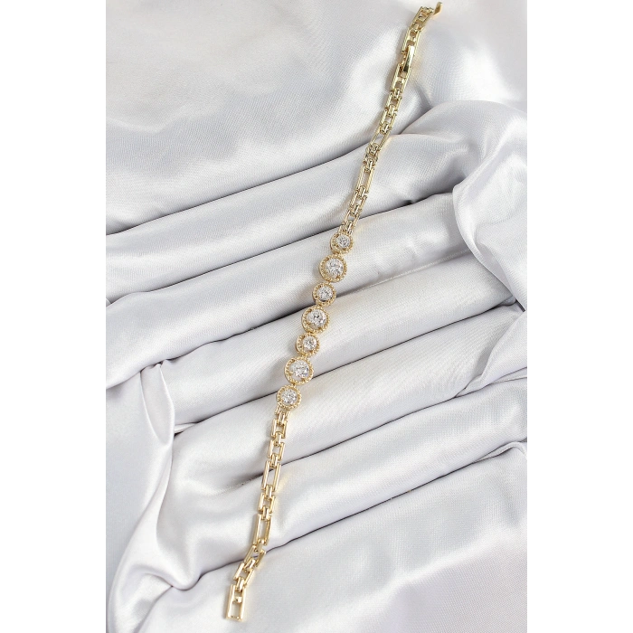Xuping Pirinç Sıralı Daire Baget Model Gold Renk Kadın Bileklik