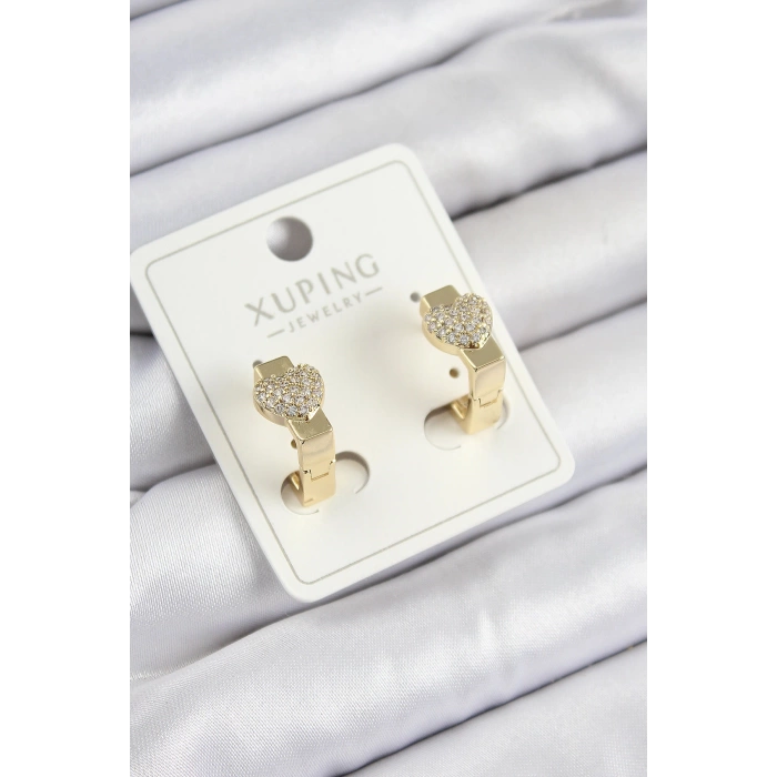 Xuping Zirkon Taşlı Kalp Model Gold Renk Kadın Küpe