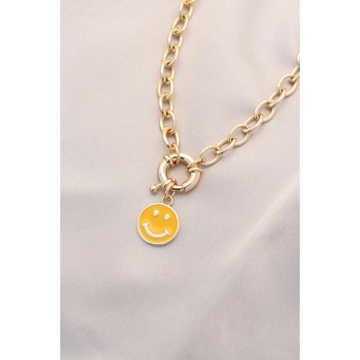 Yeni Sezon Sarı Renk Smile Model Retro Gold Metal Kolye