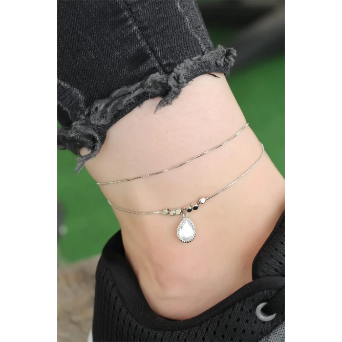 Yeni Sezon Silver Renk Damla Zirkon Taşlı Halhal