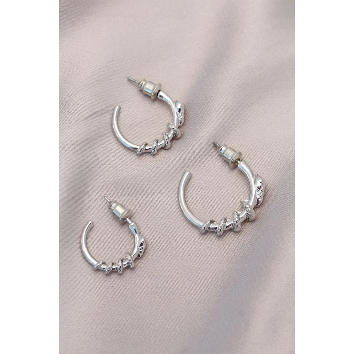 Yılan Tasarımlı Halka Model Gümüş Metal Küpe Seti
