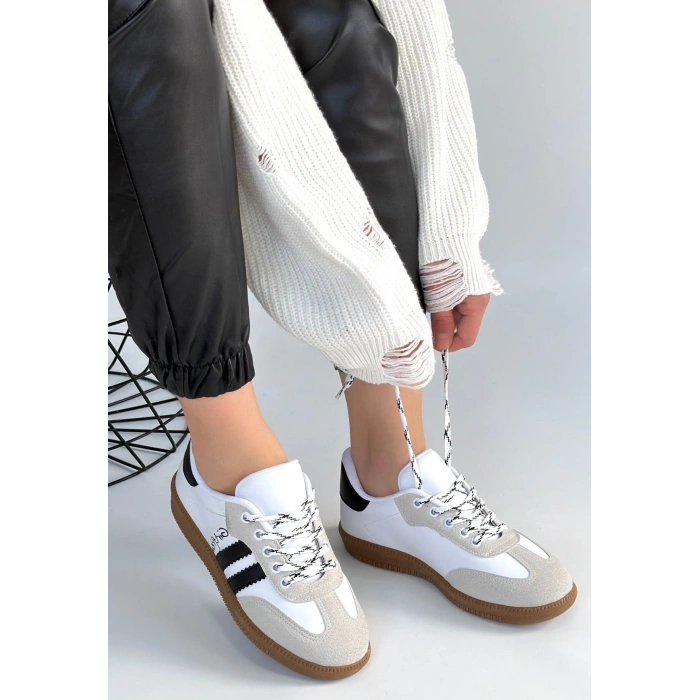 Zerti Beyaz Cilt Bağcıklı Spor Ayakkabı