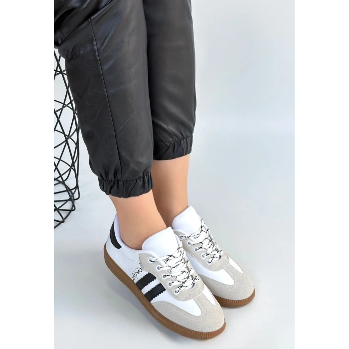 Zerti Beyaz Cilt Bağcıklı Spor Ayakkabı