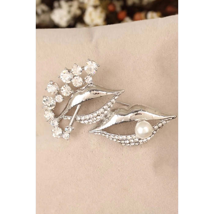 Zirkon Taşlı Dudak Figürlü Broş