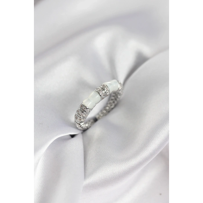 Zirkon Taşlı Kemik Model Gümüş Renk Kadın Yüzük