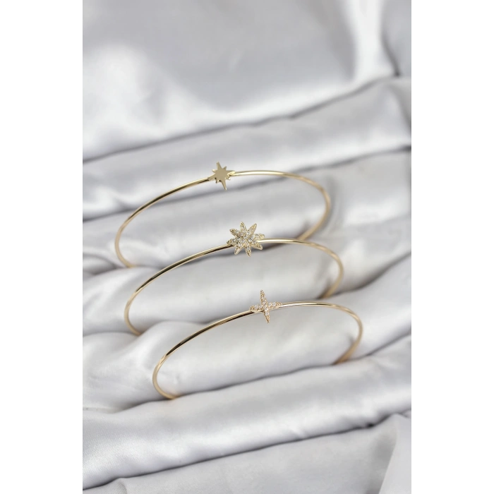 Zirkon Taşlı Kutup Yıldızı Model Gold Renk 3lü Kadın Bileklik Kombini