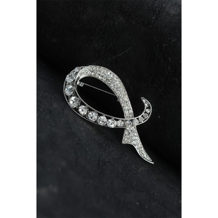 Zirkon Taşlı Metal Broş