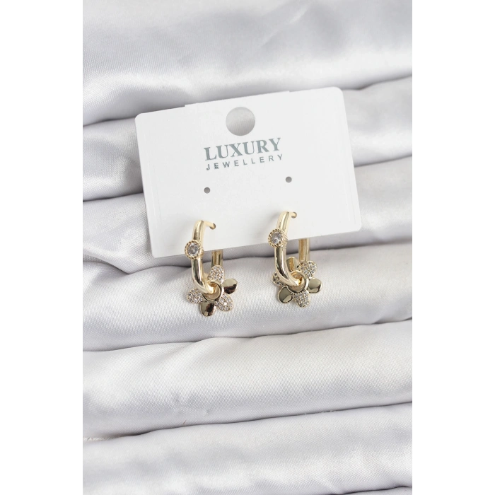 Zirkon Taşlı Pirinç Kadın Göçmen Küpesi