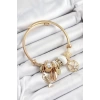 316L Çelik Beyaz Zirkon Taşlı Balık Deniz Kabuğu Ve Deniz Yıldızı Model Gold Renk Charm Bileklik