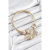 316L Çelik Beyaz Zirkon Taşlı Yıldız Göz Ve Yonca Model Gold Renk Charm Bileklik