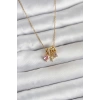 316L Çelik Gold Pembe Zirkon Taşlı Charmlı Kadın Kolye