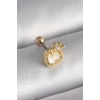 316L Çelik Gold Renk Beyaz Mineli Kalp Zirkon Taş Detaylı Taç Tragus Piercing