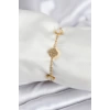 316L Çelik Gold Renk Beyaz ve Zirkon Taşlı Baby Boy Yonca Kadın Bileklik