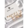 316L Çelik Gold Renk Kilit Kalp Anahtar Model Kadın Küpe Seti