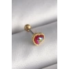 316L Çelik Gold Renk Kırmızı Mineli Kalp Tragus Piercing