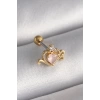 316L Çelik Gold Renk Pembe Mineli Kalp Zirkon Taş Detay Tragus Piercing