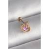 316L Çelik Gold Renk Pembe Mineli Kalp Zirkon Taş Detay Tragus Piercing