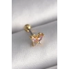 316L Çelik Gold Renk Pembe Zirkon Taşlı Kelebek Tragus Piercing