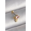 316L Çelik Gold Renk Pembe Zirkon Taşlı Sallantı Yıldız Detay Tragus Piercing