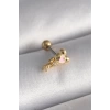 316L Çelik Gold Renk Zirkon Taş Detay Pembe Kalp İşleme Tragus Piercing