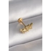 316L Çelik Gold Renk Zirkon Taş Detaylı Yaprak Model Tragus Piercing