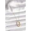 316L Çelik Gold Renk Zirkon Taşlı Oval Model Kadın Kolye