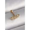 316L Çelik Gold Renk Zirkon Taşlı Yonca Tragus Piercing