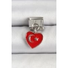 316L Çelik Gümüş Renk Kalp Türk Bayrağı Model Nomination Charm