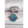 316L Çelik Gümüş Renk Mavi Satürn Model Nomination Charm