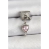 316L Çelik Gümüş Renk Pembe Kalp Model Nomination Charm