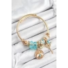 316L Çelik Mavi Zirkon Taşlı Baykuş Arı Ve Anahtar Model Gold Renk Charm Bileklik