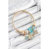 316L Çelik Mavi Zirkon Taşlı Yıldız Göz Ve Yonca Model Gold Renk Charm Bileklik