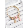 316L Çelik Pembe İstiridye Model Gold Renk Charm Bileklik