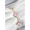 316L Çelik Pembe Sedef Yonca Model Gold Renk Kadın Bileklik