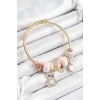 316L Çelik Pembe Zirkon Taşlı Ayıcık Ve Kalp Model Gold Renk Charm Bileklik