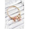 316L Çelik Pembe Zirkon Taşlı Kelebek Model Gold Renk Charm Bileklik