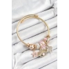 316L Çelik Pembe Zirkon Taşlı Yıldız Göz Ve Yonca Model Gold Renk Charm Bileklik