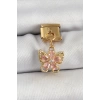 316L Çelik Sallantılı Zirkon Taşlı Çiçek Figürlü Kelebek Model Gold Renk Nomination Charm