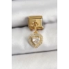 316L Çelik Sallantılı Zirkon Taşlı Kalp Model Gold Renk Nomination Charm