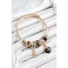 316L Çelik Siyah İstiridye Model Gold Renk Charm Bileklik
